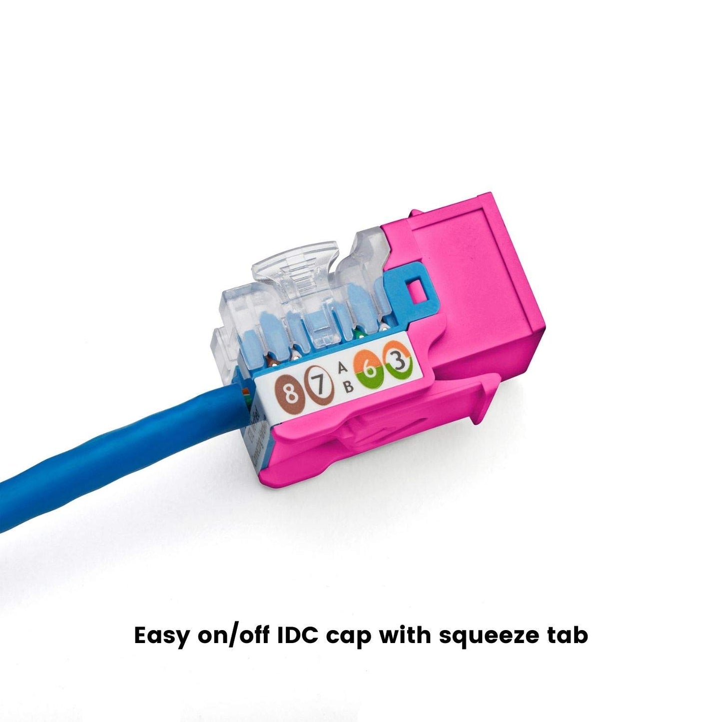trueCABLE Cat5e Keystone Jack, Unshielded (UTP), 90 Degree Punch-Down, PoE++ (4PPoE) 100W,UL Listed, ETL Verified, ANSI/TIA Certified, Modular RJ45 Female, Pink, 48 Pack