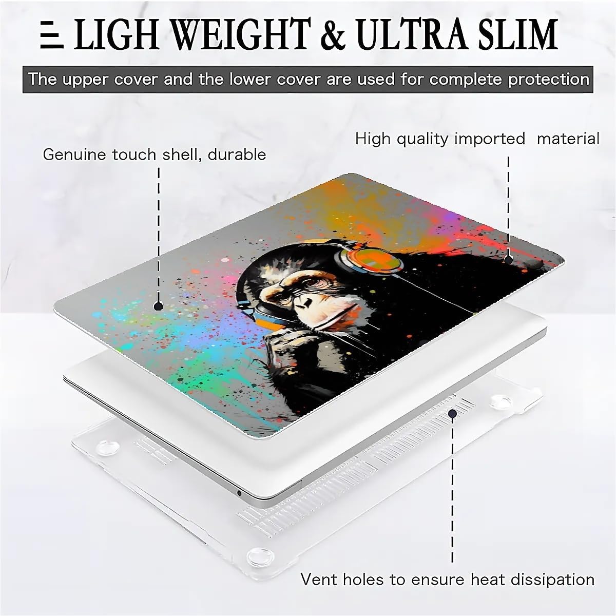 Compatible with MacBook Air 13.3 13.6 Inch Case 2022 2021 2020 2019 Plastic Hard Shell Case Cover,13.3 Pro(A1706/A1708/A1989/A2159/A2289/A2338), Monkey