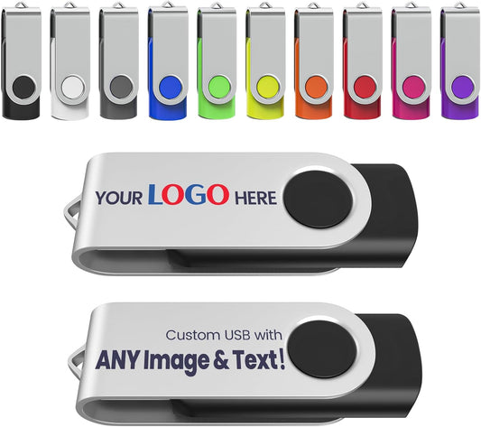 Personalized Flash Drives 16GB, Wooolken Customizable USB 2.0 Thumb Drives 10/20/50/100 Pack, Logo Memory Stick Custom Flash Drive Engraved Logo (Mixcolors)