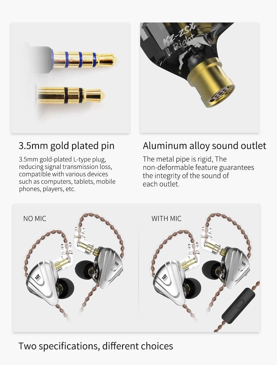 KZ Wired Earbuds ZSX in-Ear Headphones with Dynamic Crystal-Clear Sound and Ergonomic Custom-Fit Earpieces (S/M/L), 3.5mm Jack for Phones and Laptops(with Mic,Black)
