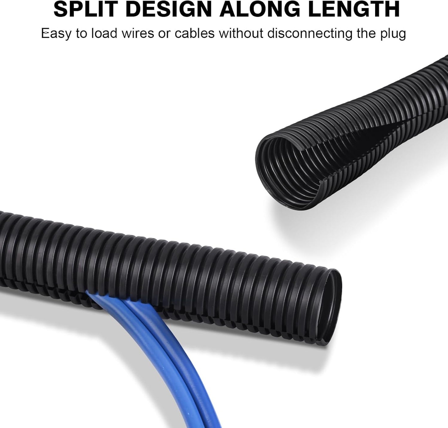 CrocSee 10ft - 1/4 inch Flame Retardant Split Wire Loom Tubing with Installation Tool - Flexible Wire Covers Cord Protectors - Black