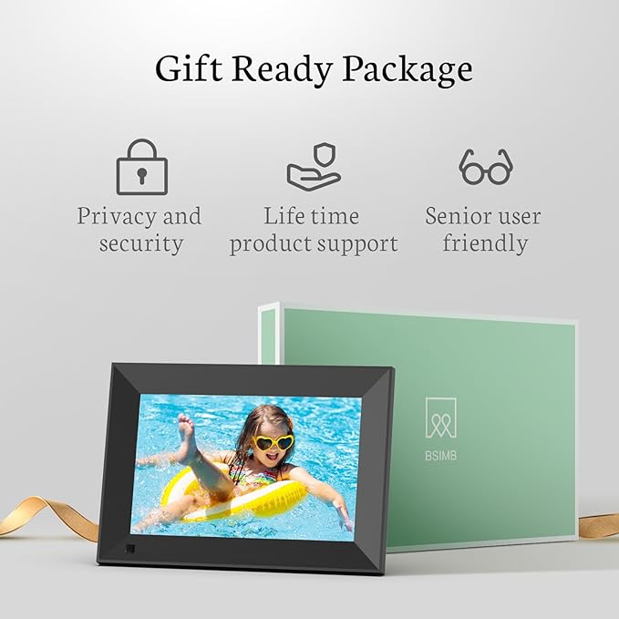 BSIMB 8 Inch Digital Picture Frame Touch Screen, 1280x800 HD WiFi Electronic Photo Frame Album Display 16GB, Share Pictures/Videos via App/USB/SD Easy Setup Gifts for Mom, Auto-Rotate, Solid Black