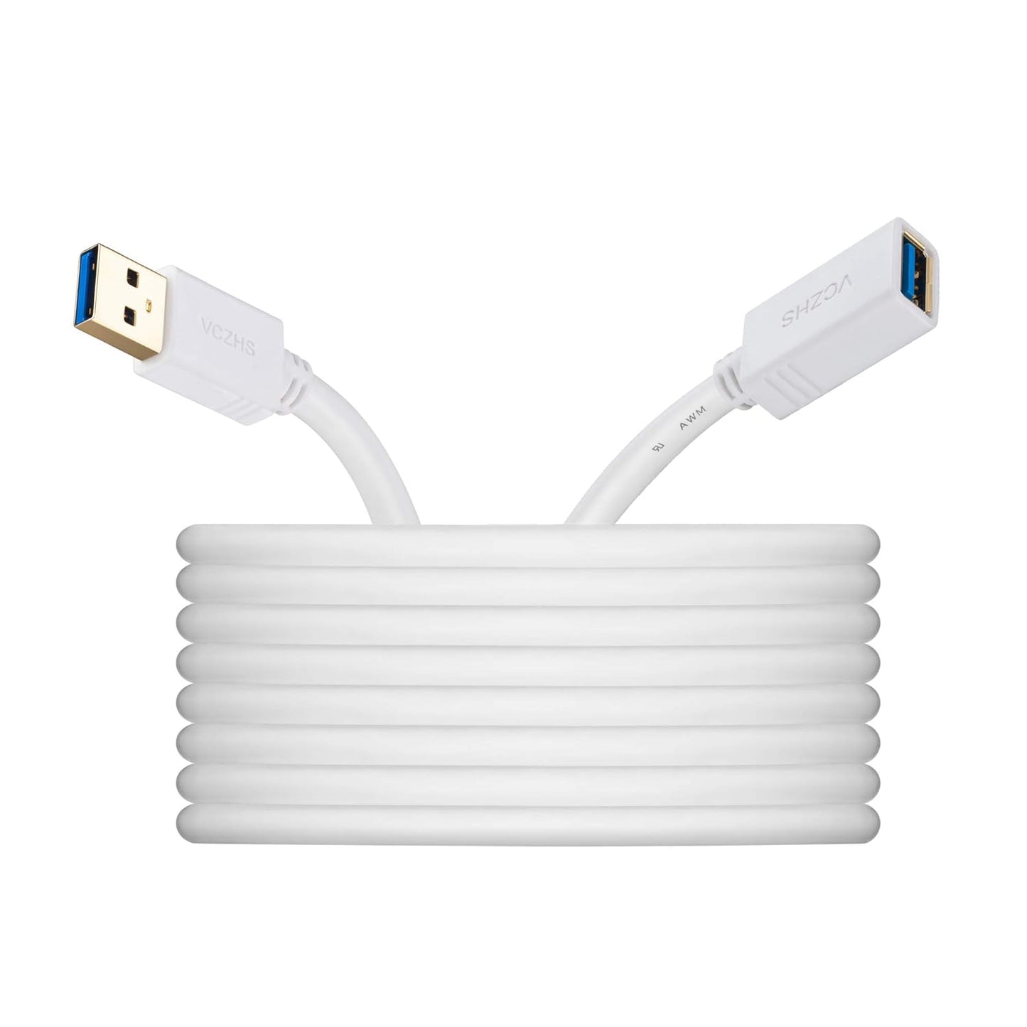 VCZHS Tech USB Extension Cable White 15ft, USB 3.0 Extender for High-Speed Data Transfer & Fast Charging, Durable & Flexible for Mouse, Keyboard, Printer, Flash Drive, Webcam, and More