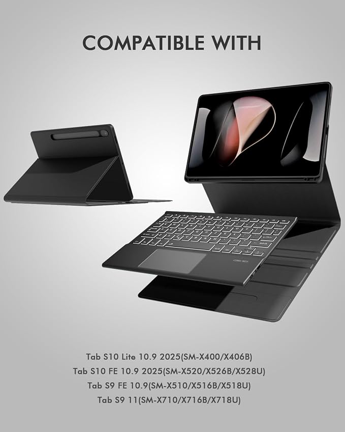 Doohoeek Keyboard Case for Samsung Galaxy Tab S10 Lite 10.9" 2025 / S10 FE / S9 FE / S9, Bluetooth Keyboard with Trackpad & 7-Color Backlit & Kickstand for S10 Lite 10.9 inch Keyboard Cover