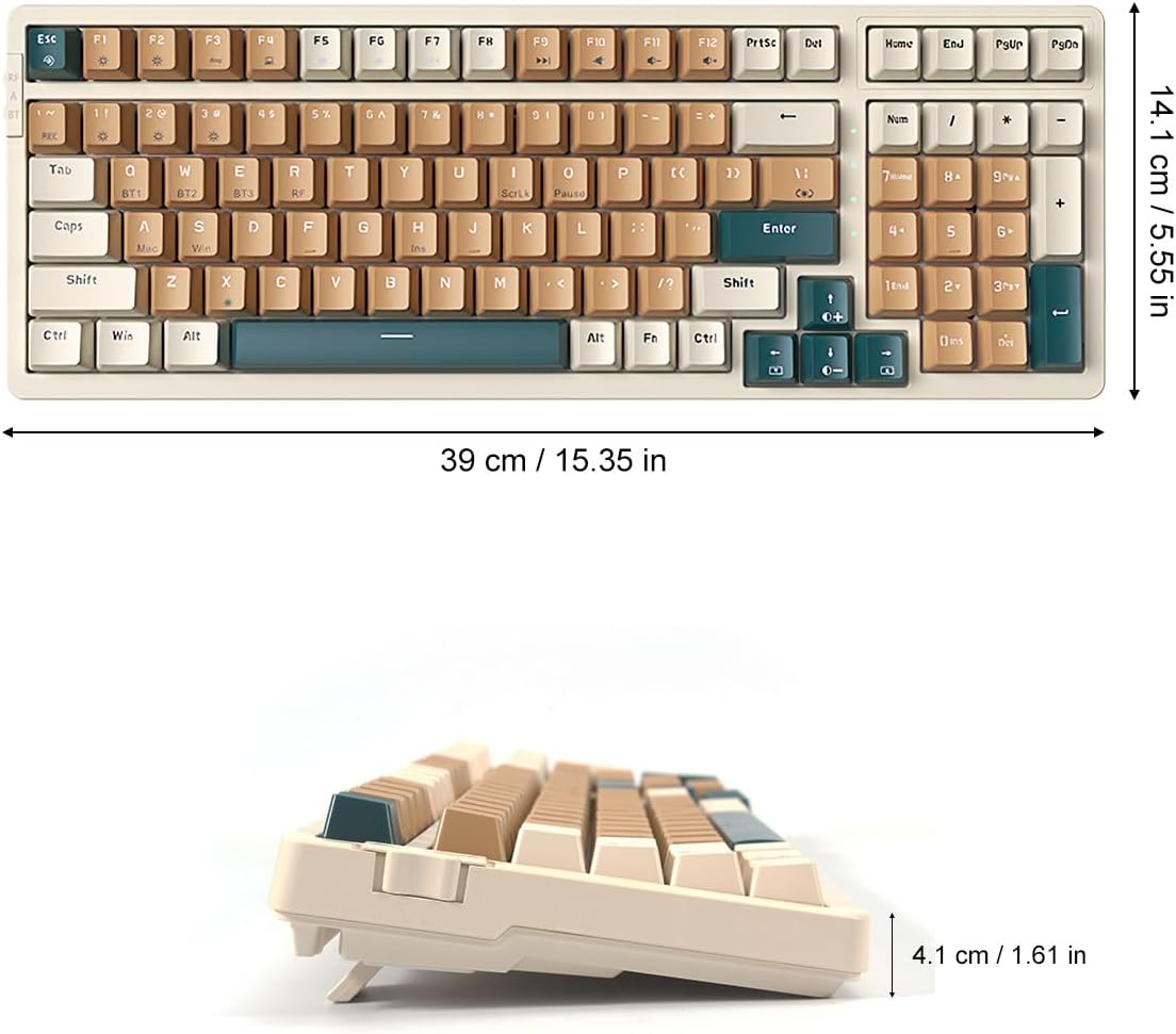 Wireless Mechanical Keyboard, Triple Mode 2.4G/USB-C/BT Gaming Keyboards 100 Keys Backlit Red Switch Keyboard | Rechargeable Mechanical Gaming Keyboards (Brown Combo Red Switch)