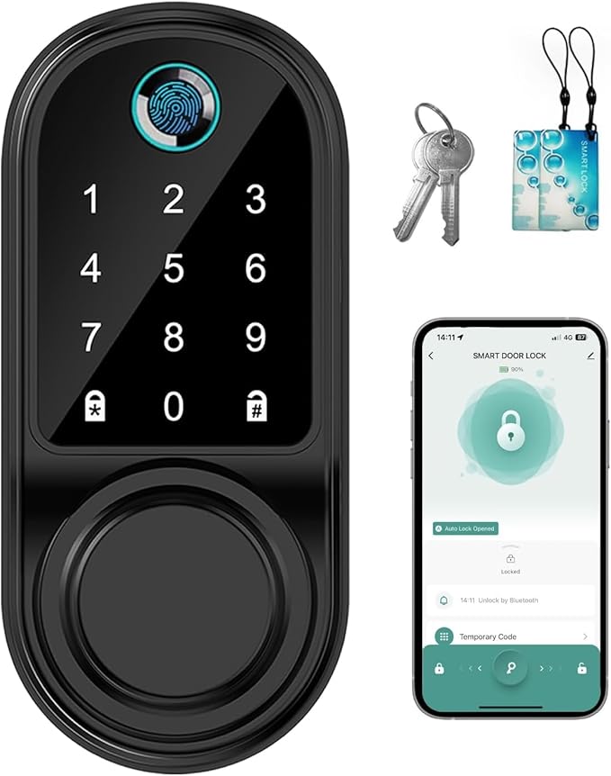 Smart Fingerprint Door Lock, Keyless Entry Door Lock with App Control, Digital Electronic Touchscreen Keypad Deadbolt, Biometric Smart Locks for Front Door