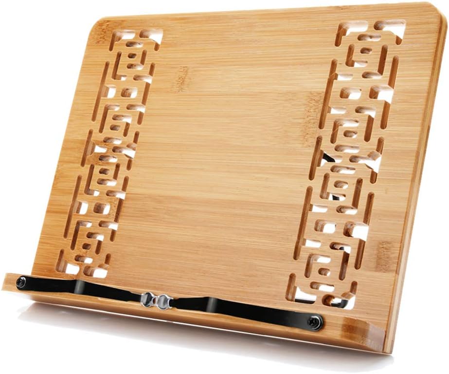 wishacc Large Size Bamboo Book Stand and Cookbook Holders for Reading Hands Free