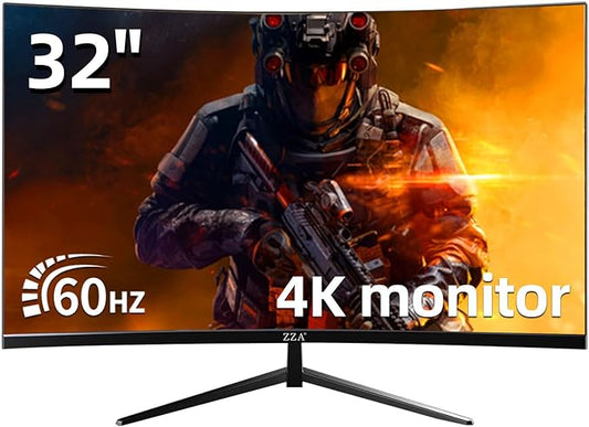 ZZA 32 Inch Curved Monitor 4k, Computer Screen 60HZ 4k UHD(3840 * 2160P) 3000R VA Panel, Gaming Monitor 4K AMD Freesync, 100% sRGB HDR10 Wall Mountable Installs(HDMI 2.0/DP 1.4 * 2)