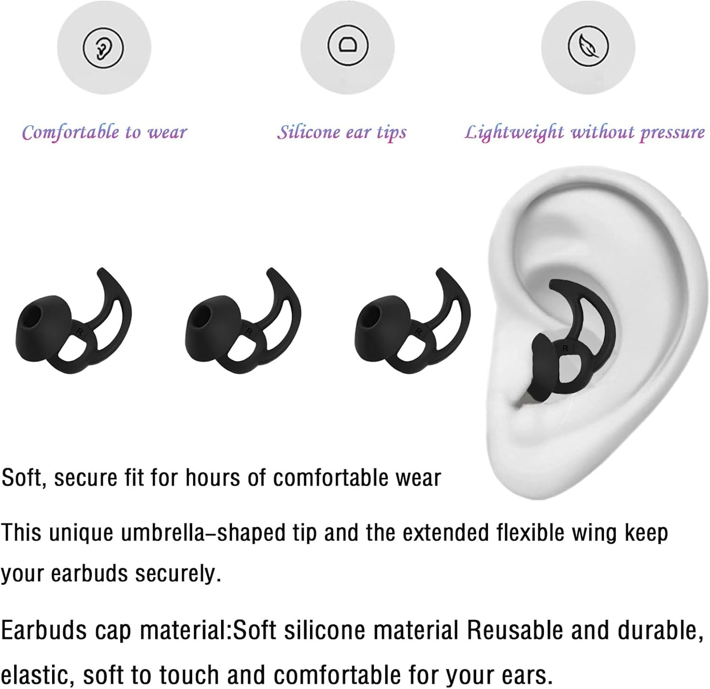 Small Earbud Replacement Tips Silicone Earbud Tips Eartips Compatible with Bose Quietcomfort and Sport Headphone Ear Tips Ear Bud Covers 3 Pairs