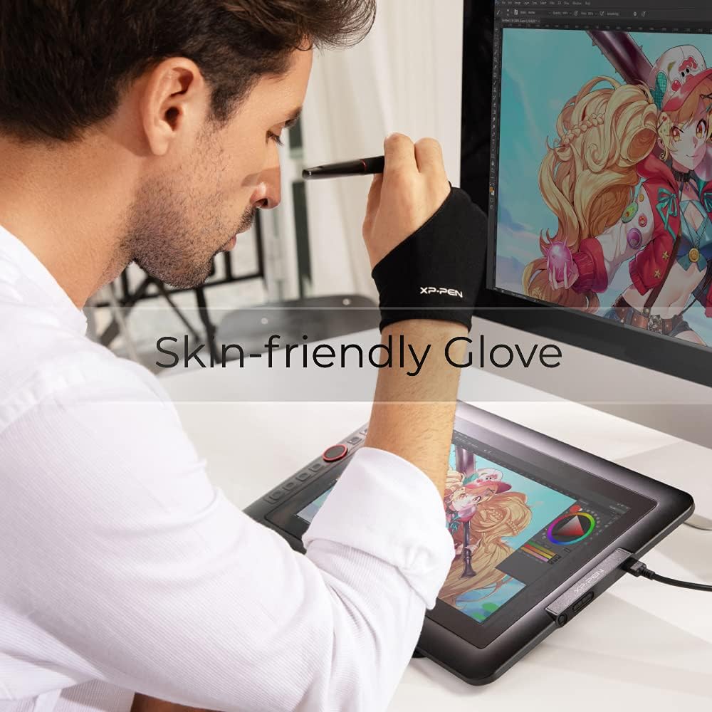 XPPen Professional Artist Glove 2-Fingers Glove for Graphics Drawing Tablet Graphic Monitor Suitable for Right Hand and Left Hand (Size S) Black