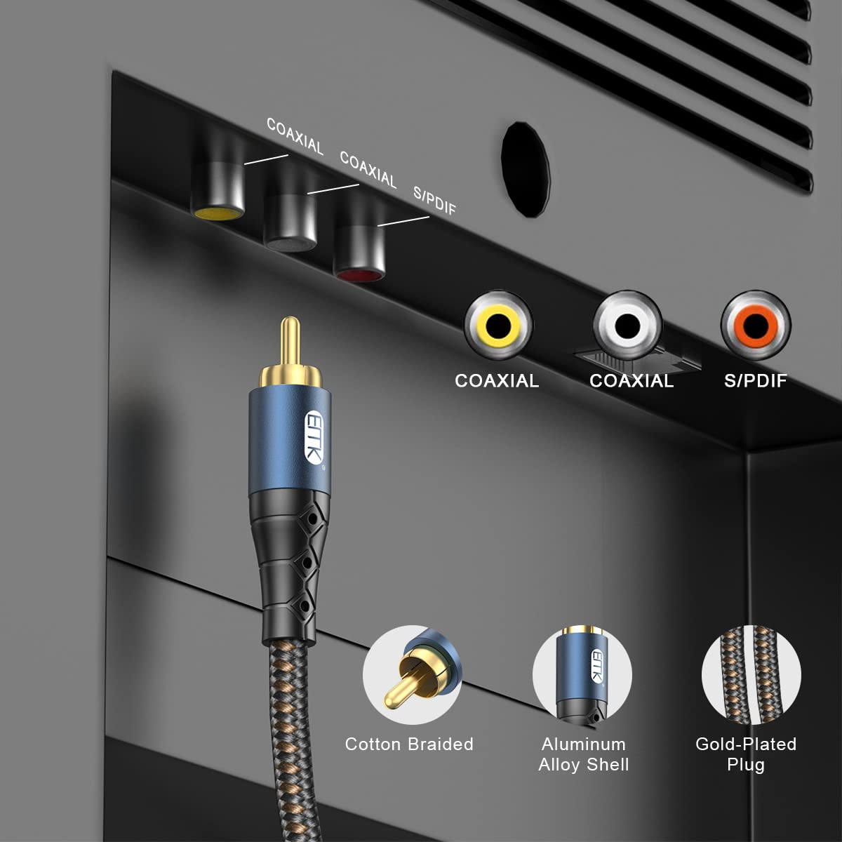 EMK Subwoofer Cable RCA to RCA Audio Cable 24K Gold-Plated Nylon Braided Double Shielded Digital Analogue Supports Amplifiers,Home Theater,Hi-Fi Systems,Subwoofer(10ft/3m)