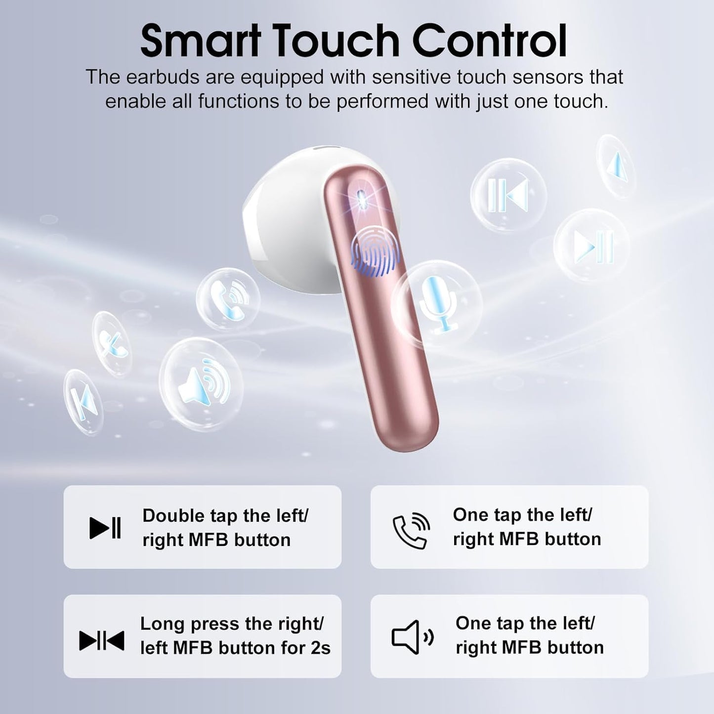 Wireless Earbuds, Bluetooth 5.4 Headphones with 3D Bass Stereo, 40H Ultralight in-Ear Buds, Bluetooth Earbuds with 4 ENC Noise Cancelling Mic, USB-C, IP7 Waterproof Earphones for Android iOS, Rose
