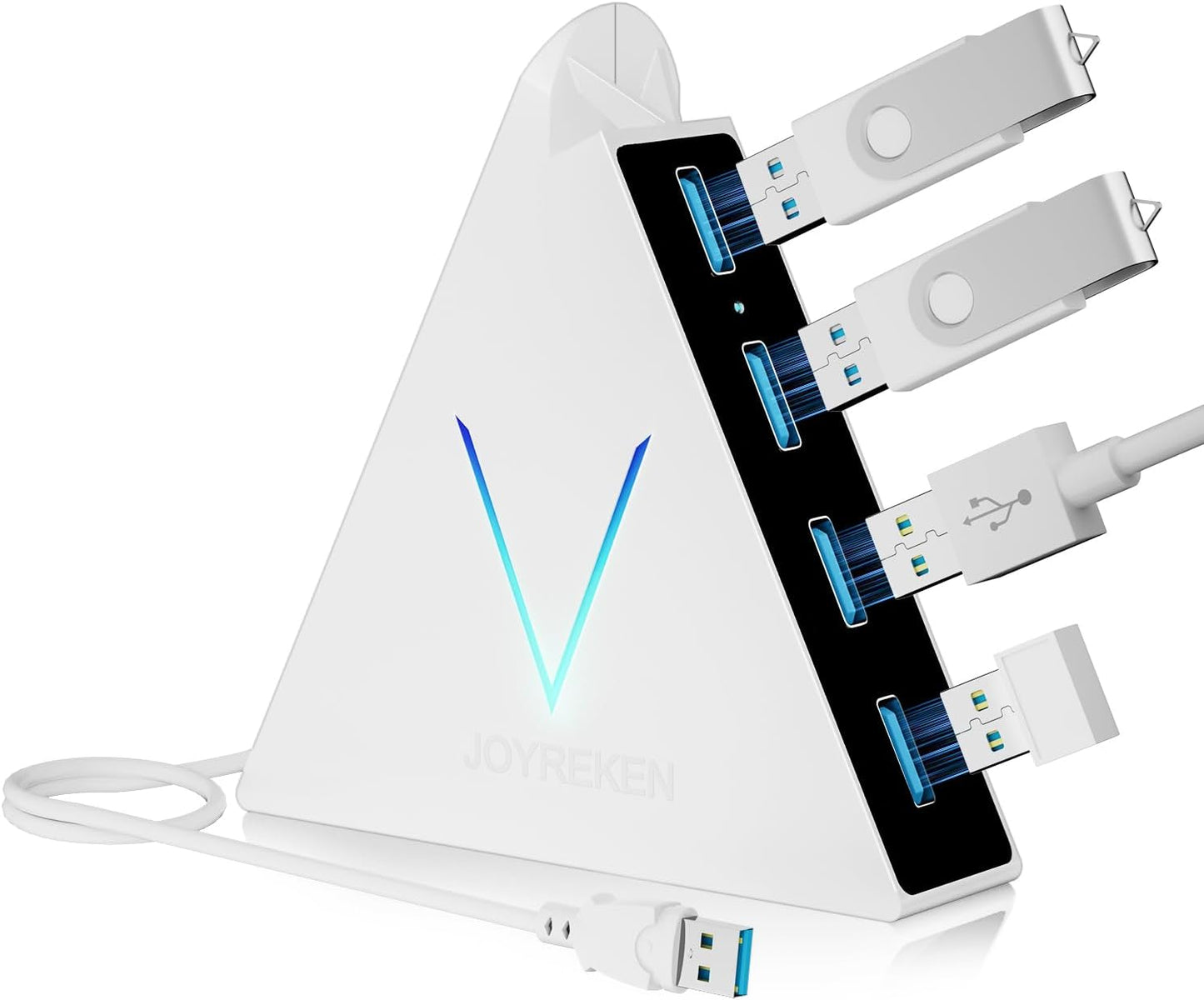 USB 3.0 Hub,4 Port USB Hub Tower,2ft Cable USB Splitter for Laptop,PC, PS4,PS5,Xbox,Mouse,Keyboard, Flash Drive, U-Disk (White)