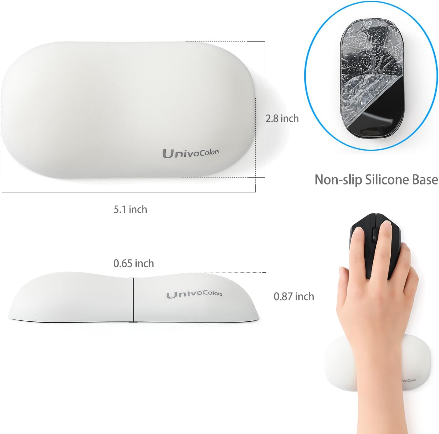 UnivoColors Design-Wave Set of Wrist Rest,Artificial Sheepskin+Memory Foam+Ergonomic+Anti-Slip Gel, Resilience Support During Work and Gaming,Keyboard Accessory,White
