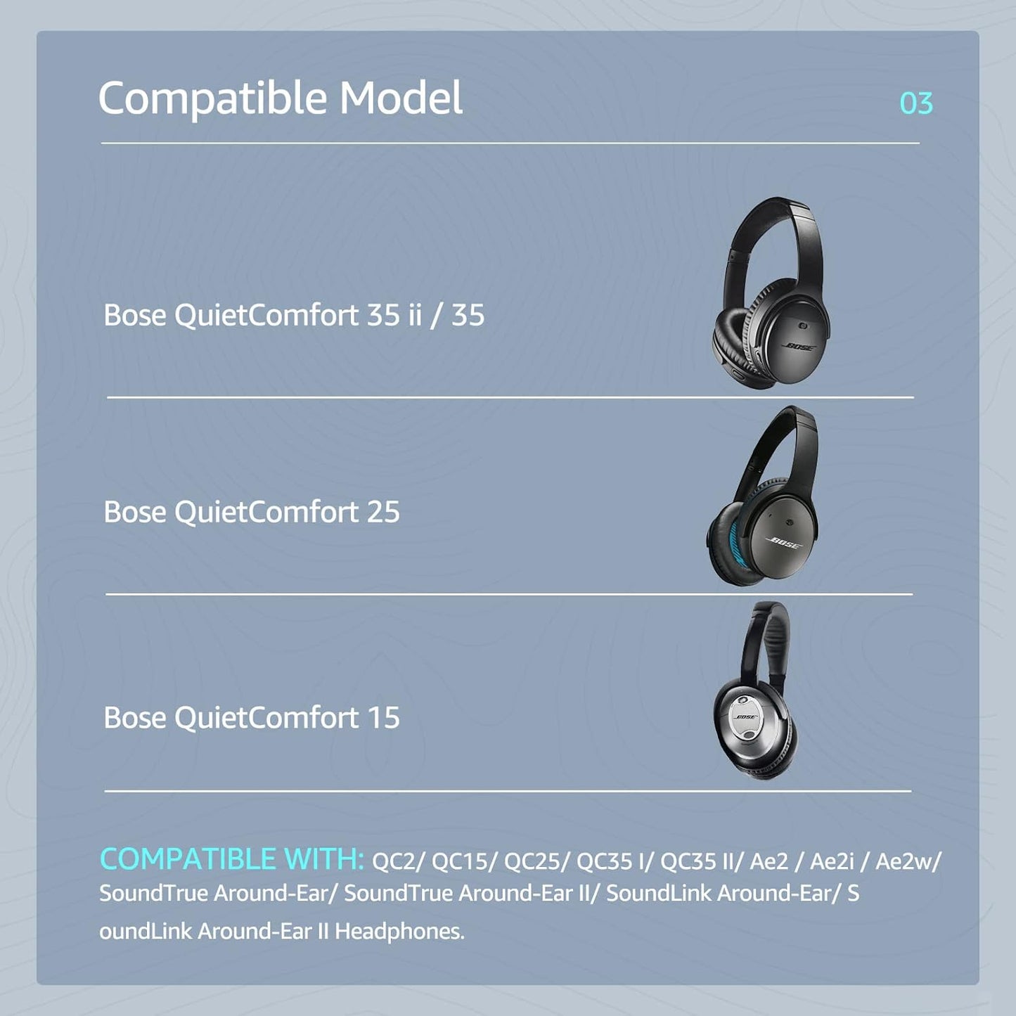 Cooling-Gel QuietComfort 35 / QC35 ii Fabric Replacement Ear Pads for Bose Headphones, Compatible with Bose QC45 QC25 QC2 QC15/ Around-Ear 2 AE2i AE2w/ SoundTrue & SoundLink Series, Blue