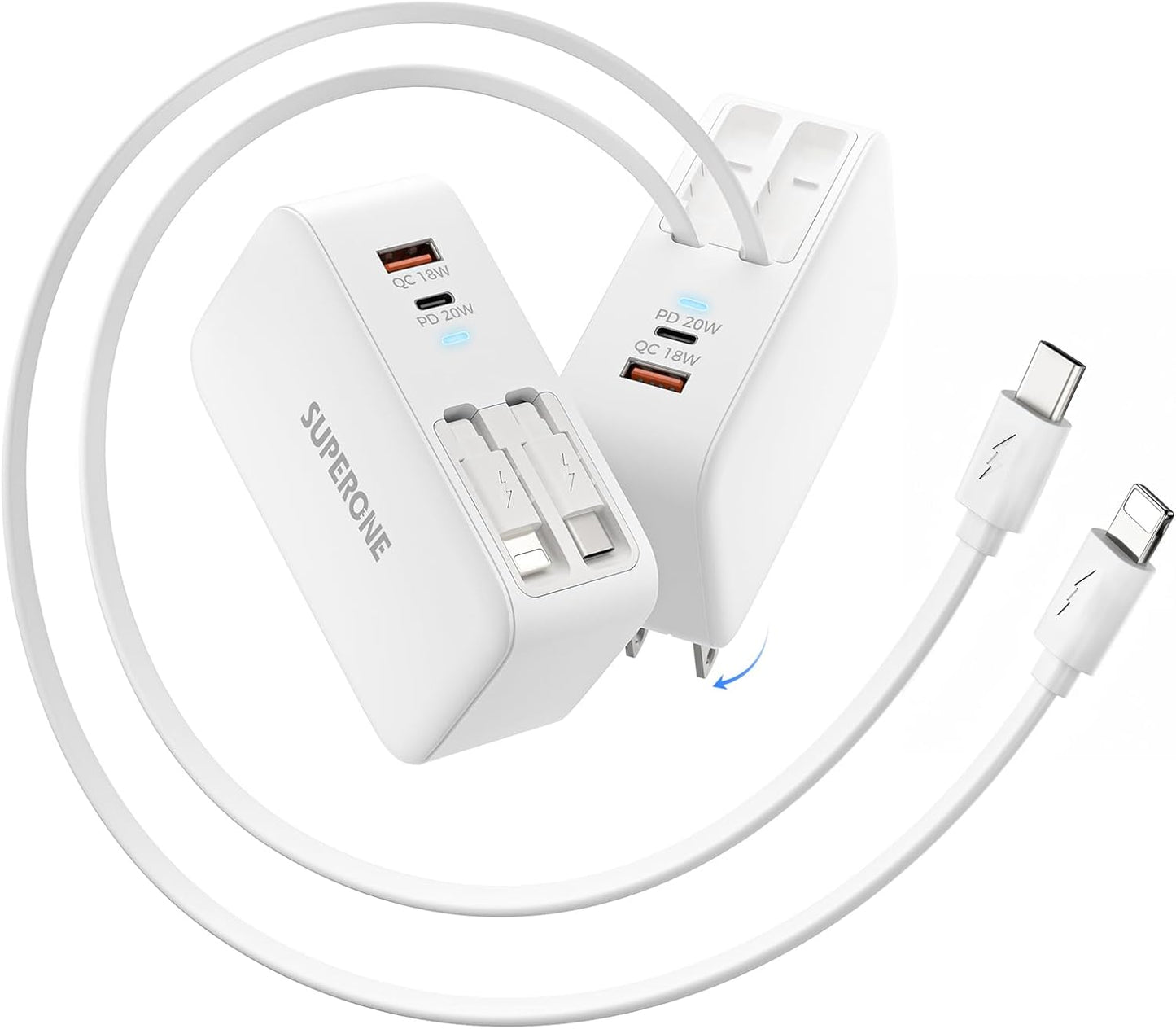 SUPERONE Retractable iPhone Charger, 4-Port USB C Charger Block, iPhone Chargers Fast Charging with USB C & Apple Cable, Wall Chargers for iPhones 16/15/14/13/12/11 Series, Pad, Samsung, Pixel
