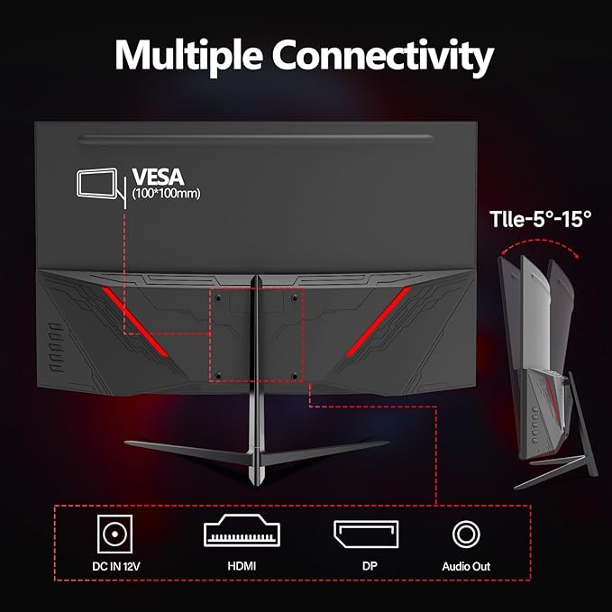 ZZA 27 Inch Gaming Monitor Curved, Curved Gaming Monitor Frameless Ultra-Fast 280Hz|240Hz 1ms FHD 1080P,Curved Monitor 1800R|FreeSync|99% sRGB|HDR|Low Blue Light|HDMI DP Ports|VESA Mount|Metal Stand