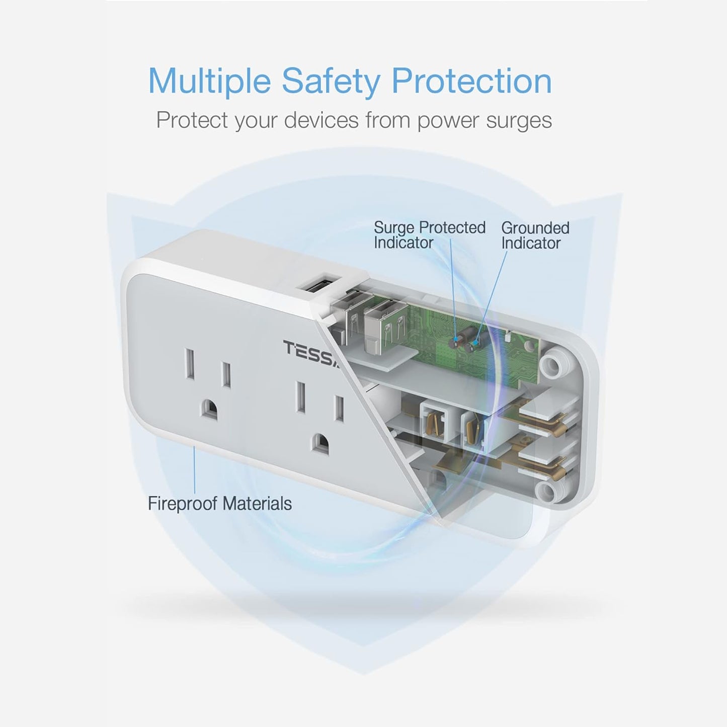 Multi Plug Outlet Extender, USB C Wall Charger, TESSAN Wall Plug Splitter with 5 Outlets and 3 USB, Electrical Power Expander with Surge Protector Spaced for Home Office Dorm Room