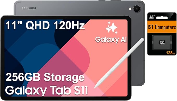 SAMSUNG Galaxy Tab S11 Ultra-Light Tablet, 11" 120Hz AMOLED 2X, 256GB Storage (128GB+128GB SD Card), 12GB RAM, S Pen, 2K+ Touchscreen, S11+ Plus AI Tablet,18-Hr Battery Life, 13MP+12MP Camera, SM-X730