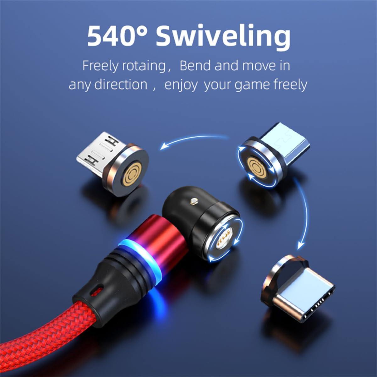 Magnetic Charging Cable (6-Pack,1.6+3.3+3.3+6.6+6.6+10ft) 540° Rotation 3A Fast Charging Data Sync 3 in 1 Magnetic Phone Charger Cable with LED Light Compatible with Micro USB Type C Phone Device