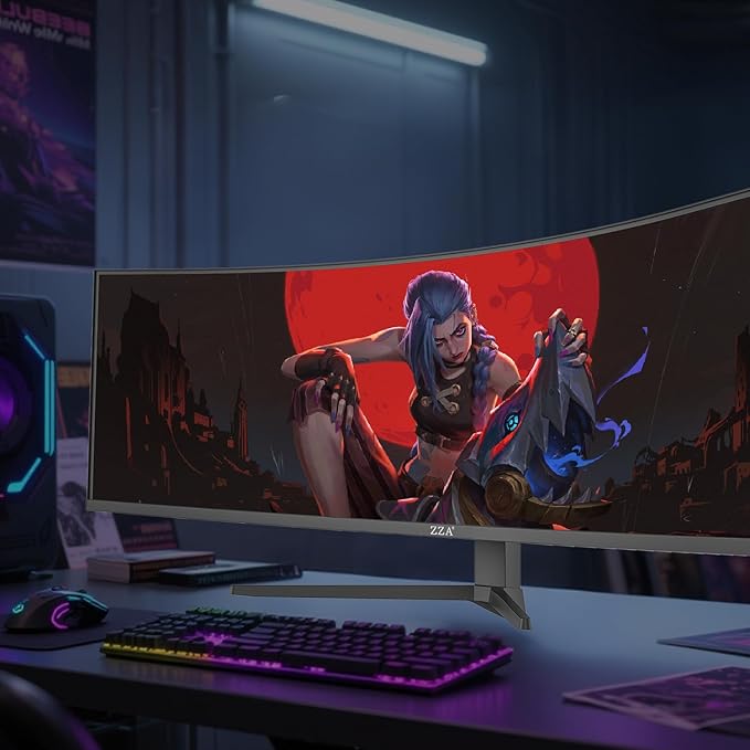 ZZA 49" Curved Gaming Monitor | 5120x1440 Dual QHD, 165Hz/144Hz, 1500R, 32:9 Ultra-Wide, AMD FreeSync, 120% sRGB, Height Adjustable, HDMI 2.1 & DisplayPort 1.4, VESA Mount, Black