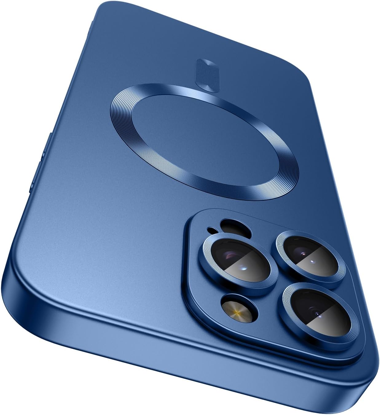 Magnetic for iPhone 14 Pro Max Case [Compatible with MagSafe][Built-in Camera Lens Protector] Slim Soft TPU Bumper Shockproof Metallic Luster Phone Case (Blue)