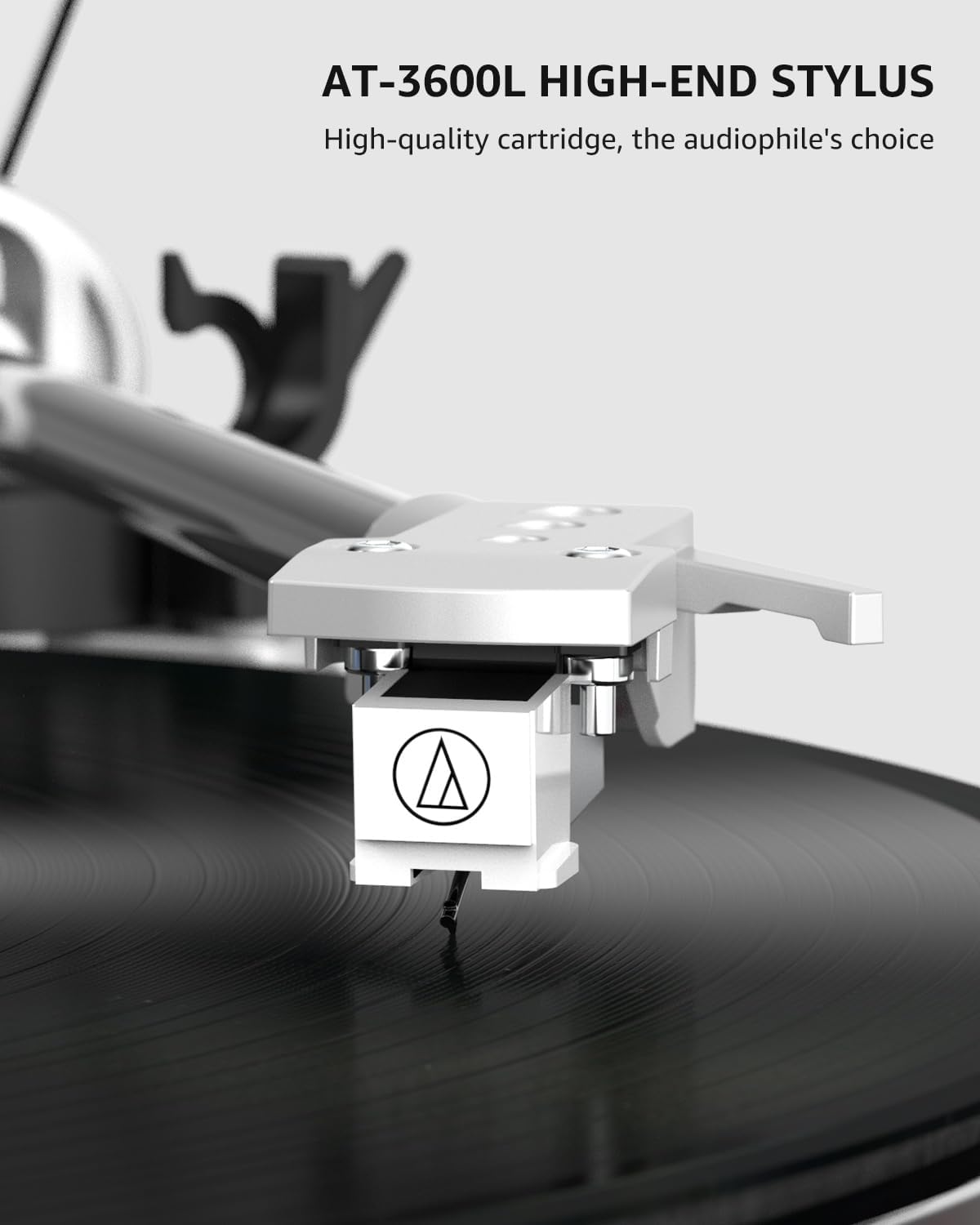 Turntable Record Player Wireless Output Carbon Fiber Tonearm Vinyl Player Aluminium Platter Belt-Drive LP Turn Tables 33 1/3&45 RPM Phono Level Audio RCA Line Output AT-3600L MM Cartridge Grey