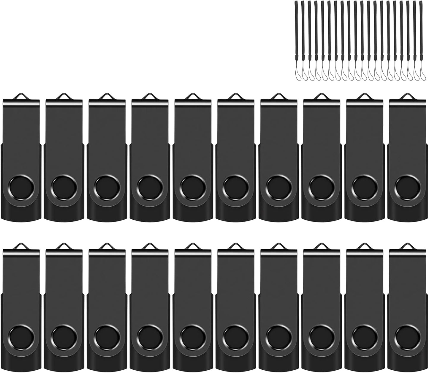 EASTBULL 16GB USB Flash Drive 20 Pack with Lanyards - USB 2.0 Jump Drive for Storage and Backup - Black