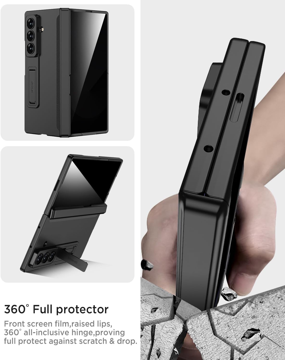Miimall for Samsung Galaxy Z Fold 7 Case with Privacy Screen Protector, [Anti Spy] Built-in Adjustable Kickstand & Magnetic Hinge Protection Full-Body Protective Case for Galaxy Z Fold 7 5G Black