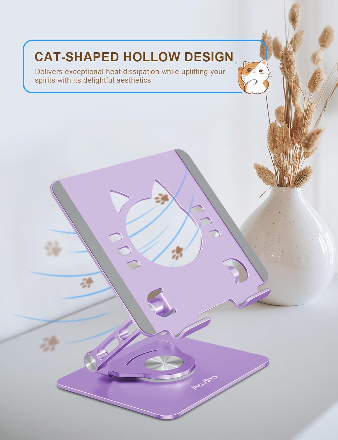 Tablet Stand 360° Rotating Aluminum Holder - Adjustable, Portable & Foldable Monitors Stand for iPads, Compatible with 4-13.3" Tablets, Purple
