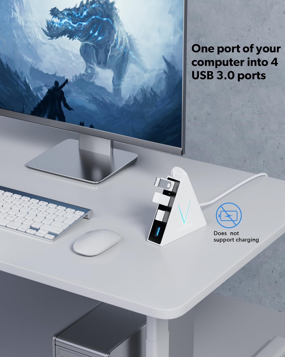 USB 3.0 Hub,4 Port USB Hub Tower,2ft Cable USB Splitter for Laptop,PC, PS4,PS5,Xbox,Mouse,Keyboard, Flash Drive, U-Disk (White)