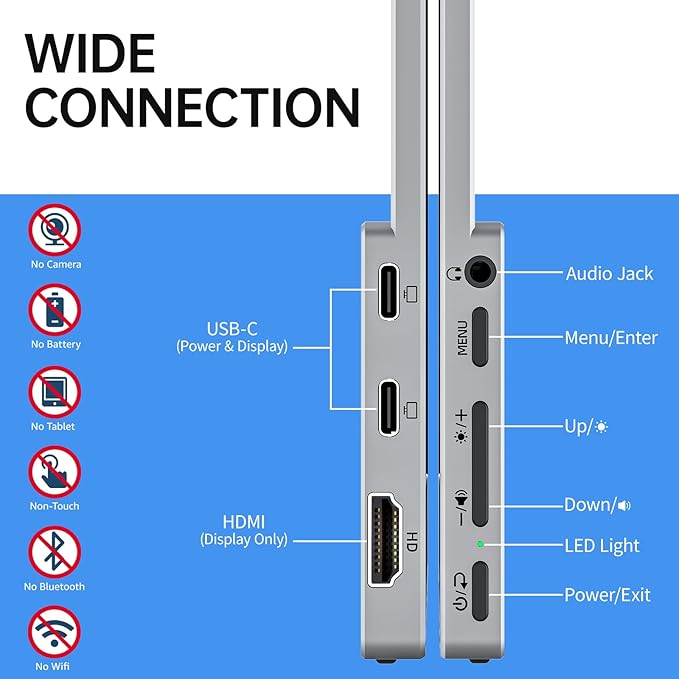 VisionOwl Portable Monitor 15.6 Inch 1080P FHD 85% sRGB Second Screen, USB-C HDMI HDR FreeSync Travel Monitor for Laptop PC MacBook PS5 Xbox, VESA Mountable, with Speakers, Cover Stand, Silver