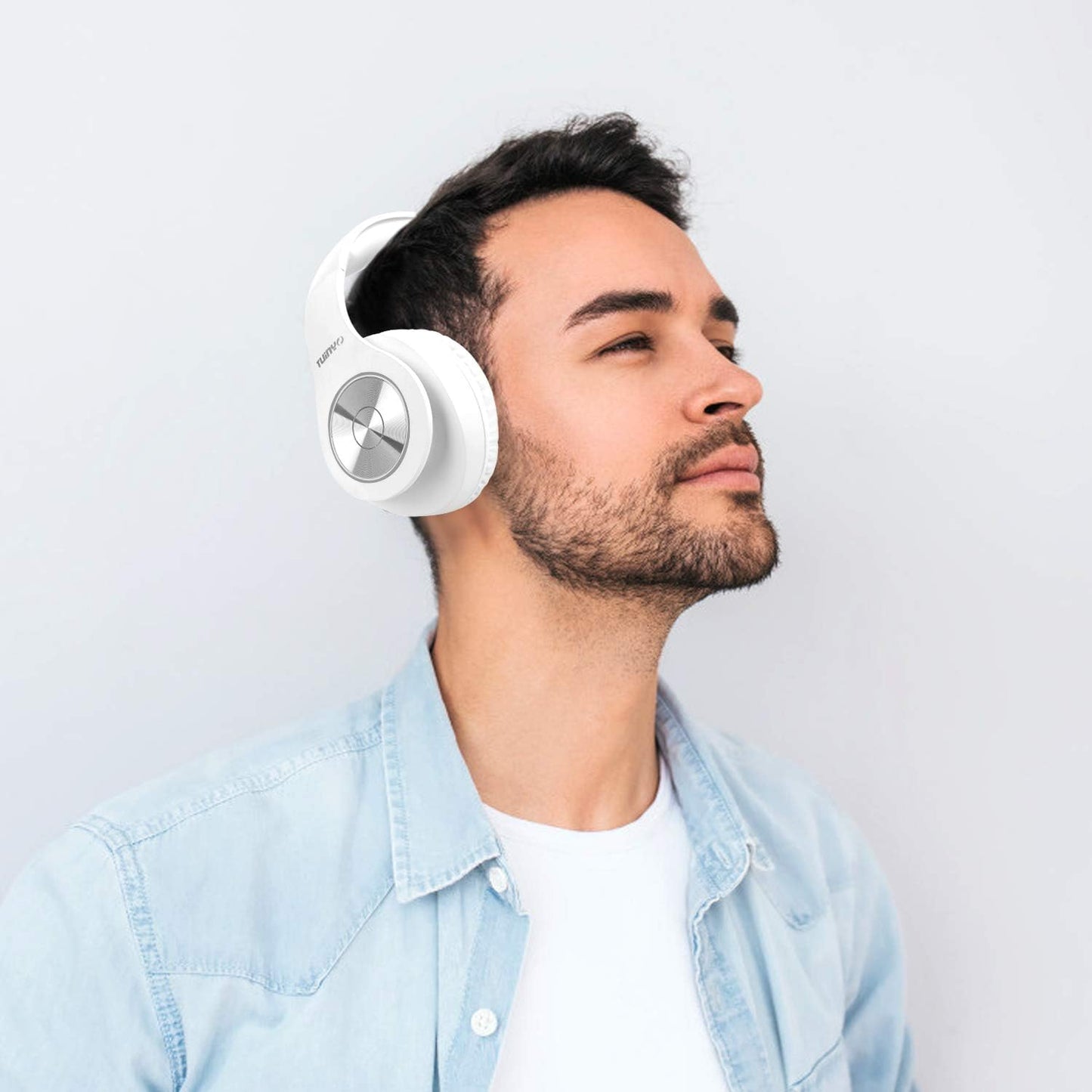 TUINYO Wireless Bluetooth Headphones - Over Ear Headset with 40H Playtime, Deep Bass, Memory-Protein Earmuffs, Mic & Wired Mode - Compatible with PC, Cell Phones & TV | Model