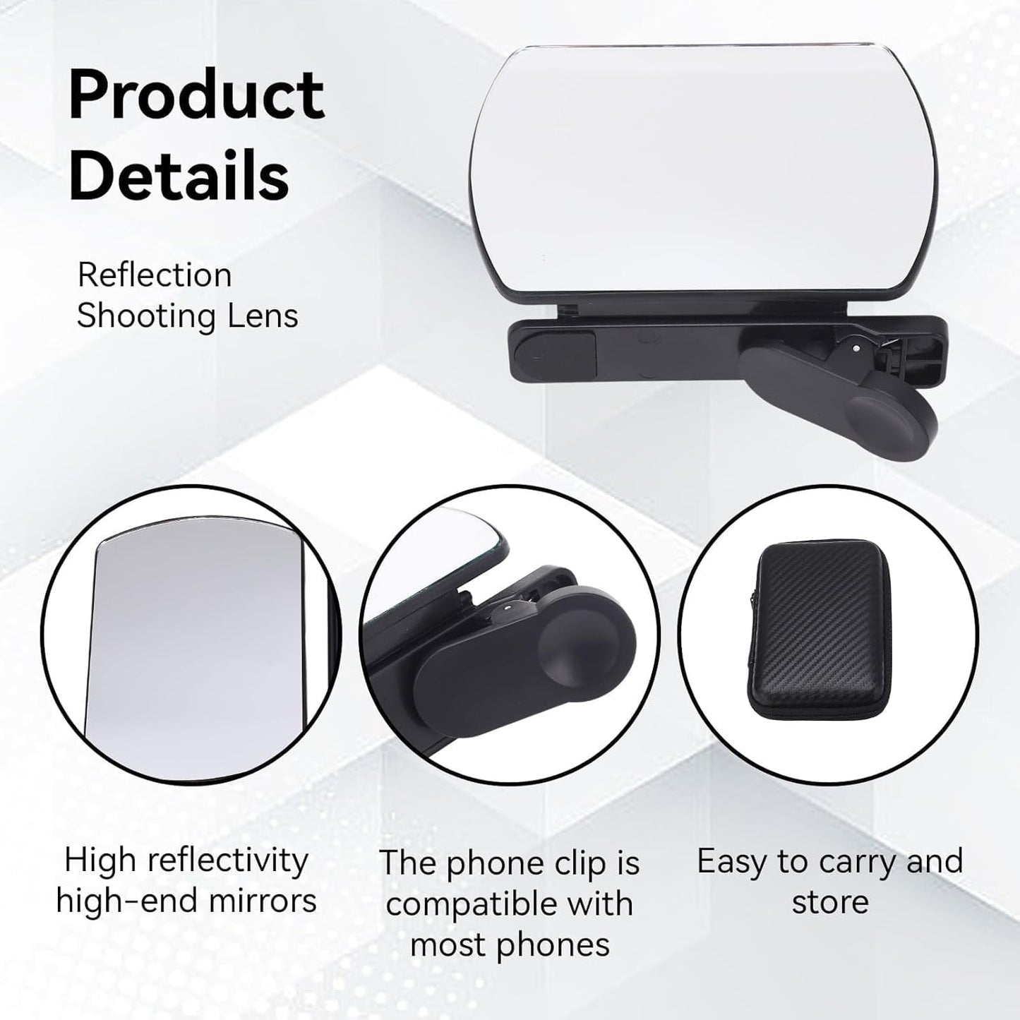Mirror Effect Lens - Capture Stunning Reflections Instantly,Camera Mirror Reflection Clip for Back Camera Recording, Adjustable Hd Glass Phone Shooting Reflection Mirror (2pcs White)