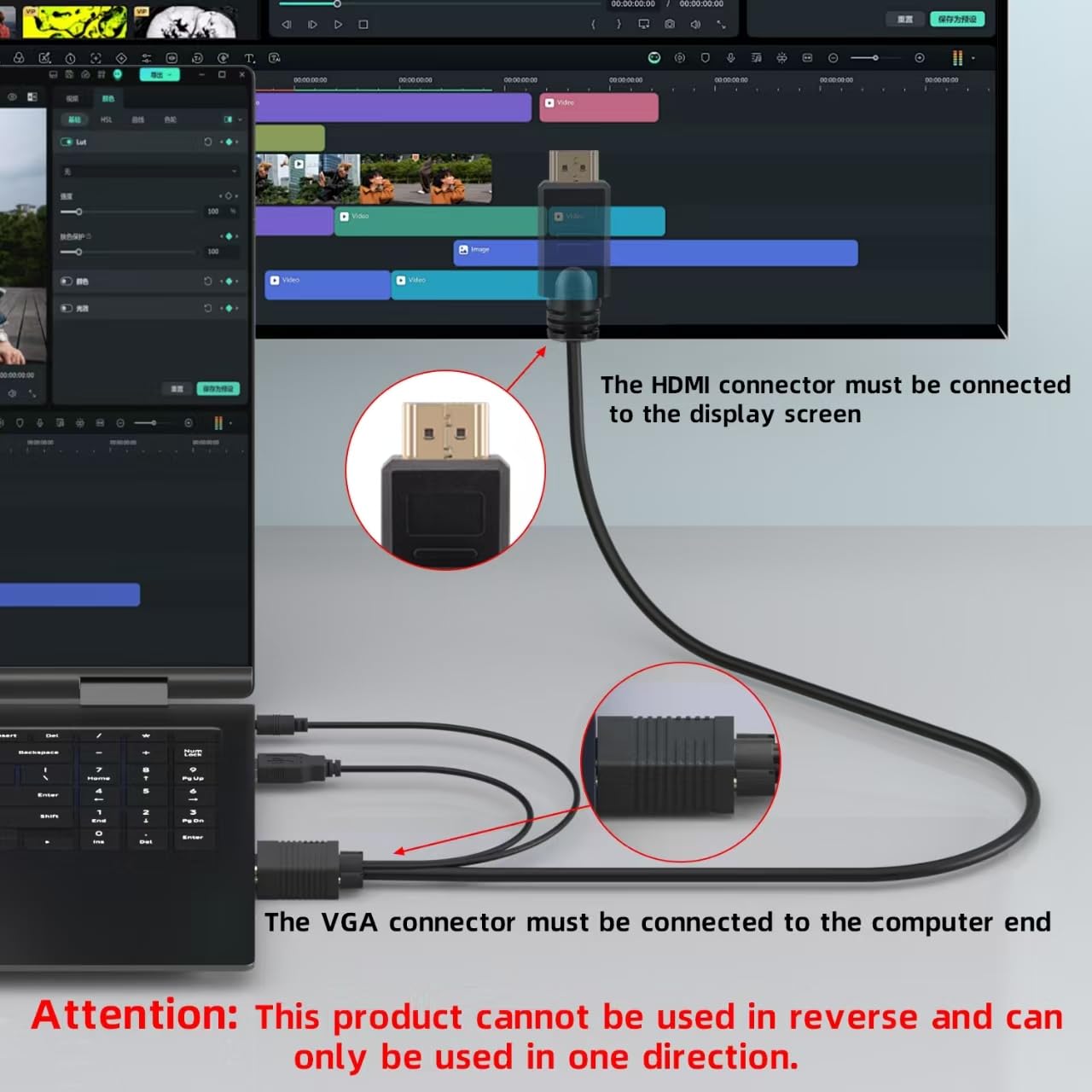 VGA (Sources) to HDMI(Display) Cable 3ft with Audio, VGA to HDMI Converter Adapter Cable Compatible Well Witch Computer/Projector/Laptop to Monitor/TV, Desktop