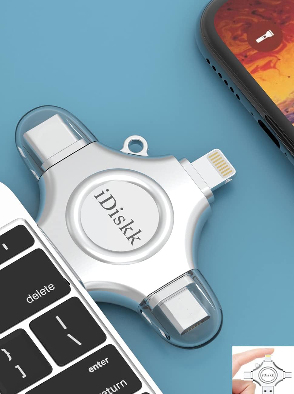 iDiskk App-le MFI Certified 512GB,Flash Drive for iPhone Photo Stick,for iPhone 15 and 16,Flash Drive for Photos and Videos,iPhone USB Storage,Photo Stick, for iPad Android Samsung (4 in 1)
