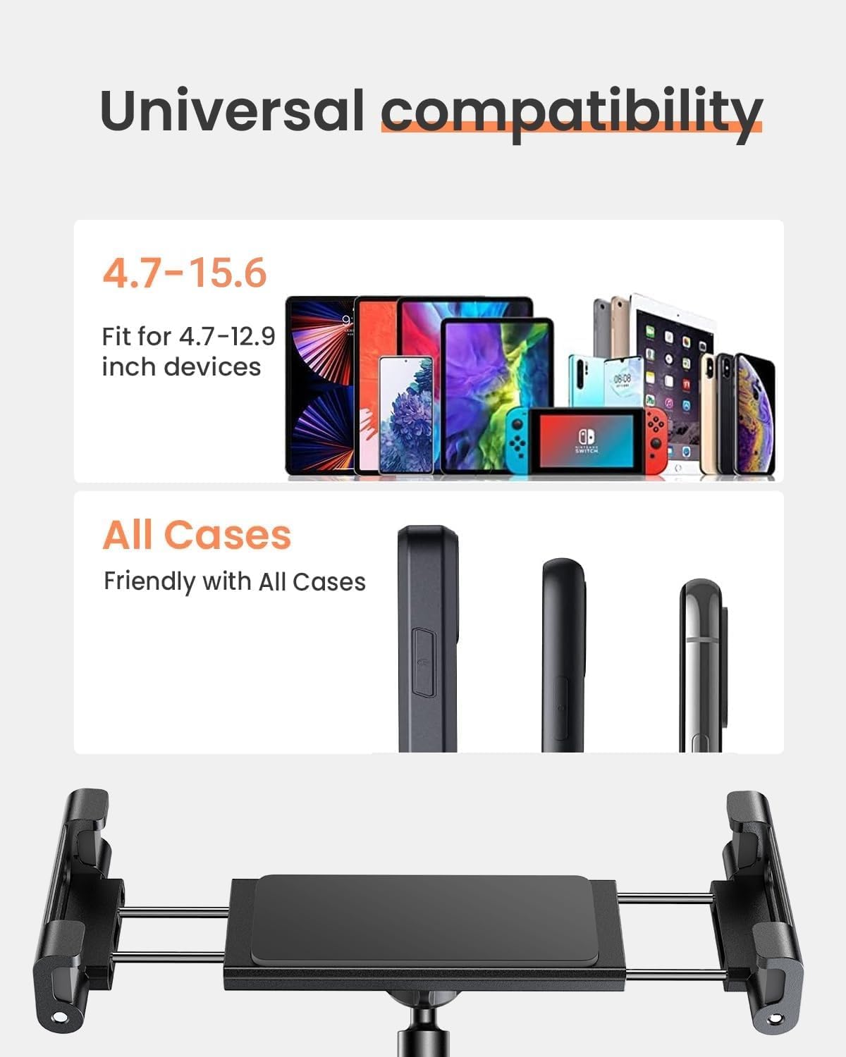 LISEN for iPad Stand for Desk Portable Monitor Adjustable Tablet Stand, Thick Case Friendly iPad Pro Holder Fits(4.7"-15.6") 12.9/10.9/10.2 Air Mini 4 3 2 Fire Tab Nexus Kindle, Black