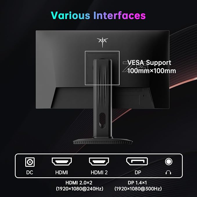 KTC 24.5 Inch 300Hz Gaming Monitor, FHD 1080P 240Hz Fast IPS Monitor, HDR, FreeSync, DisplayPort x1 HDMI x2, 119% sRGB, Height/Pivot/Tilt Adjustment, VESA Support, H25Y7