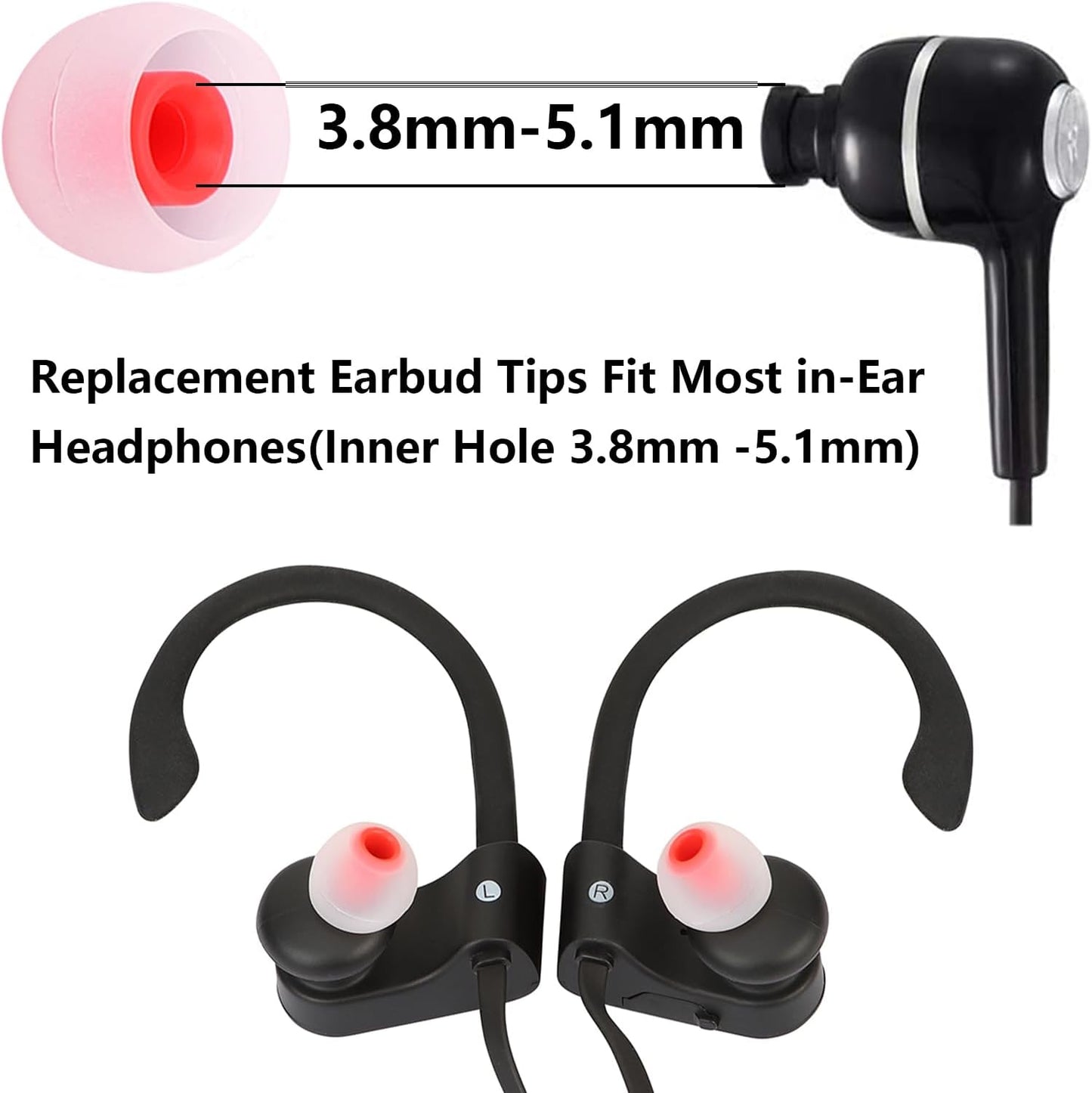 Silicone Replacement Earbud Tips Earbud Covers Ear Tips Fit for in-Ear Headphones (Inner Hole 3.8mm -5.1mm) Earbud Replacement Tips 9 Pairs, S/M/L