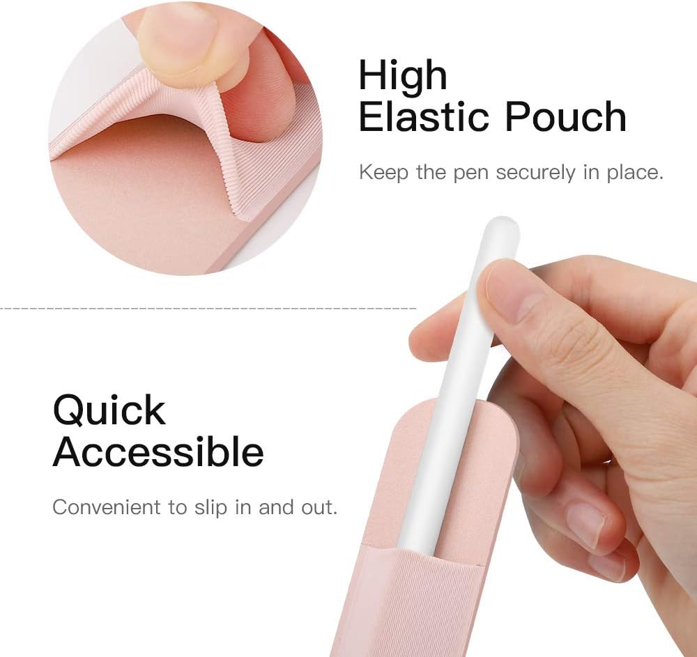 MoKo Pencil Holder Sticker Fit Apple Pencil Pro, Apple Pencil (USB-C), Apple Pencil 1st/2nd Generation, Elastic Pencil Pocket Pouch Adhesive Sleeve Attached to iPad Case for Stylus Pens,Rose Gold
