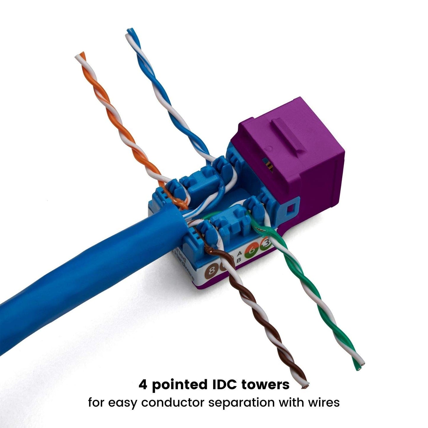trueCABLE Cat6A Keystone Jack, Unshielded (UTP), 90 Degree Punch-Down, PoE++ (4PPoE), UL Listed, ETL Verified, ANSI/TIA Certified, Modular RJ45 Female, Purple, 48 Pack