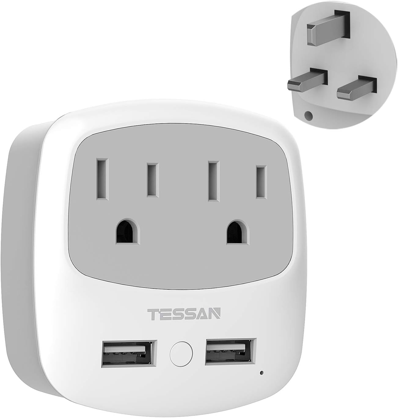 UK Ireland Travel Plug Adapter, TESSAN Type G Power Adaptor with 2 USB Charger Ports 2 American Outlets, US to Scotland London England British Irish Kenya Dubai Qatar