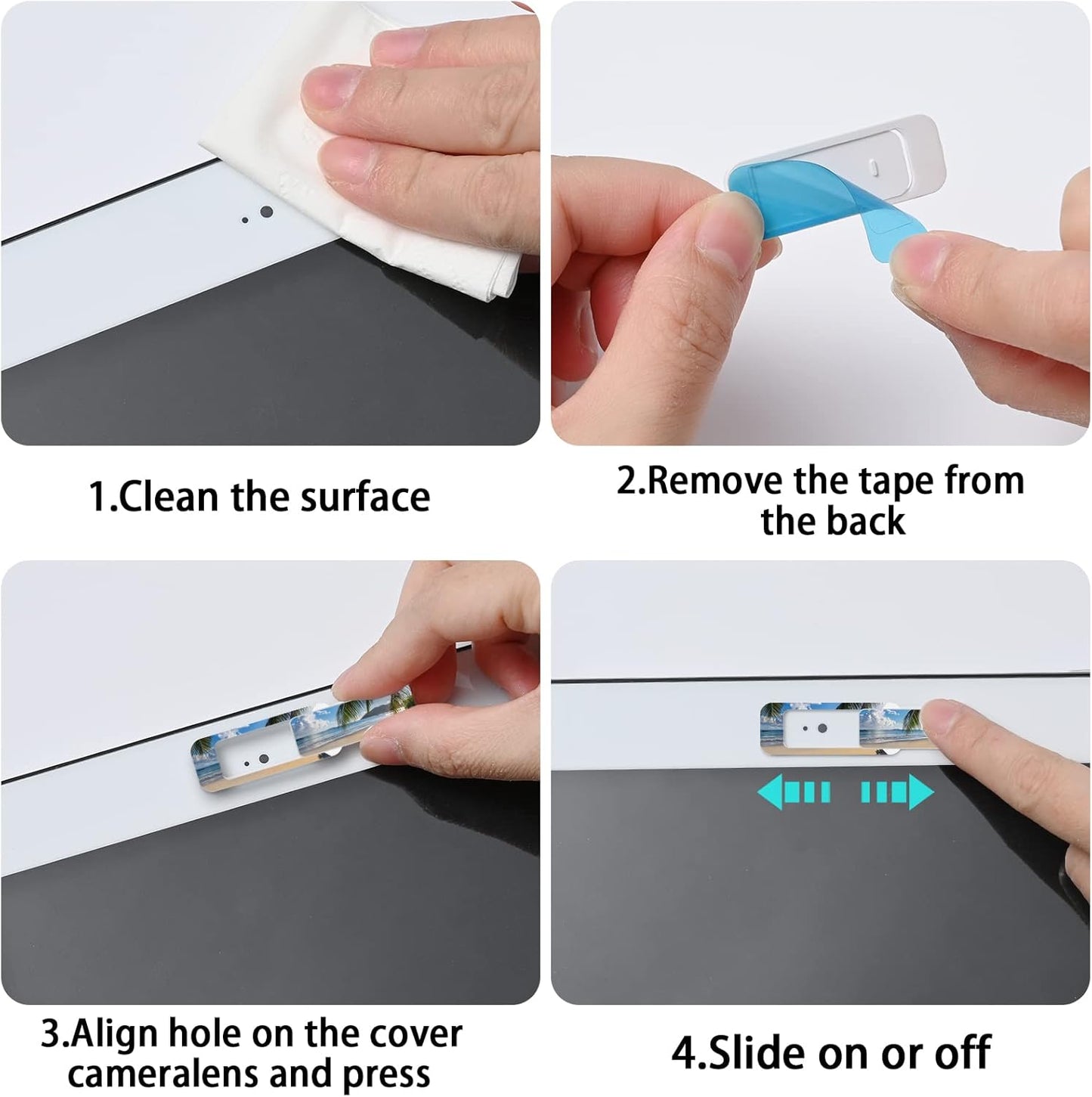 Webcam Cover, 3 Pieces, Laptop Camera Cover, Privacy Shielding Capacity is Twice as Big as The Traditional, Suitable for Computer Mobile Phones, laptops, Tablets and so on (Beach by The sea)
