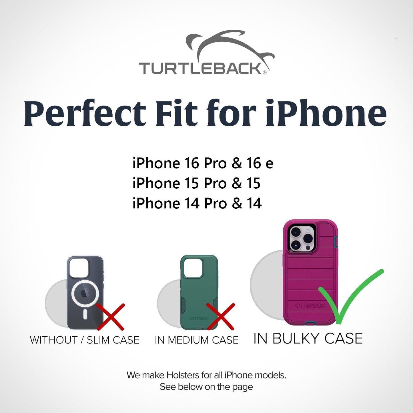 Turtleback Belt Clip for iPhone 16 Pro, 16e, 15 pro 14 Pro 13 Pro -Large- Fits w/Defender Bulky Style Cases, Premium Black Nylon, Horizontal Belt Holder, Magnetic Closure HD Rotating Belt Clip