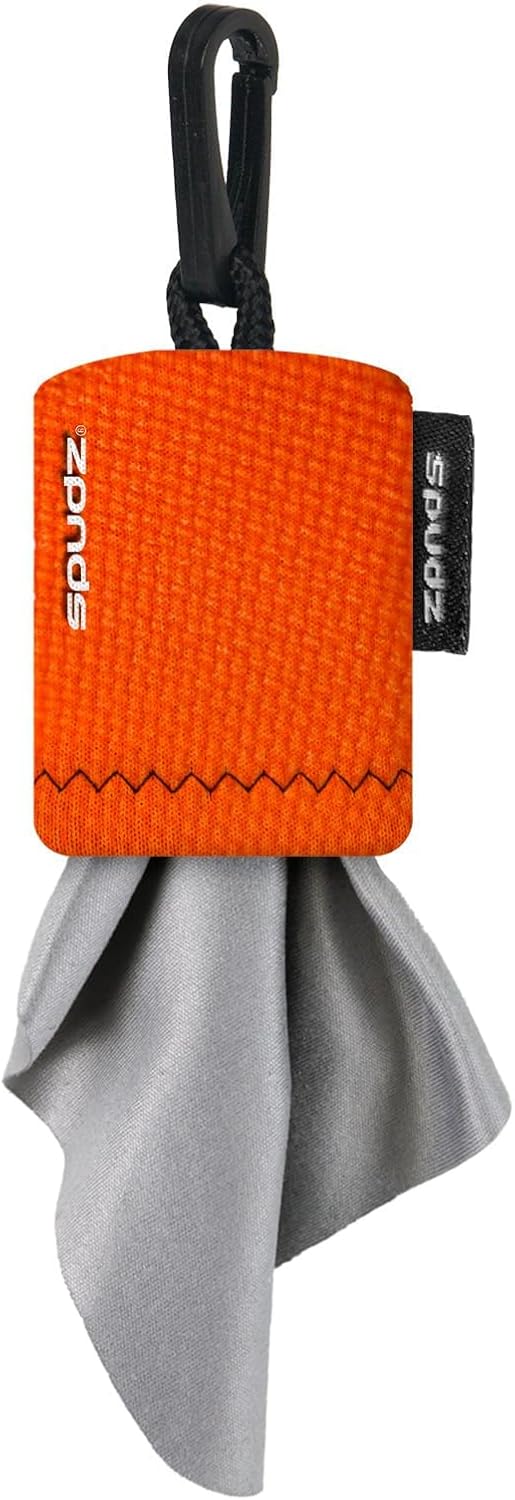 SPUDZ Ultra Microfiber Lens Cleaner – Closable Pouch, Clip-On, Washable – for Optics, Scopes, Glasses | Blaze Orange, 6 x 6 Inch (2-Pack)
