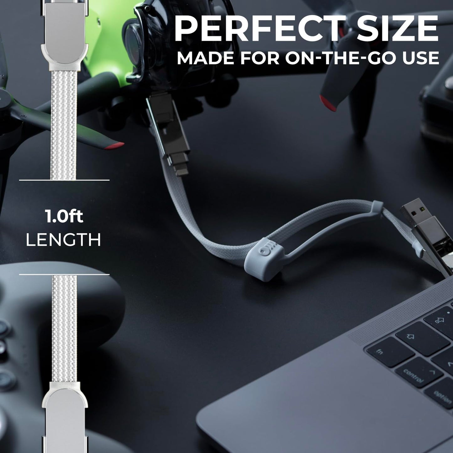 Rolling Square inCharge XL 30cm - USB C Charger Cable, Lightning for Smartphone, Universal 6 in 1, USB Plug, Glacier White, 100W