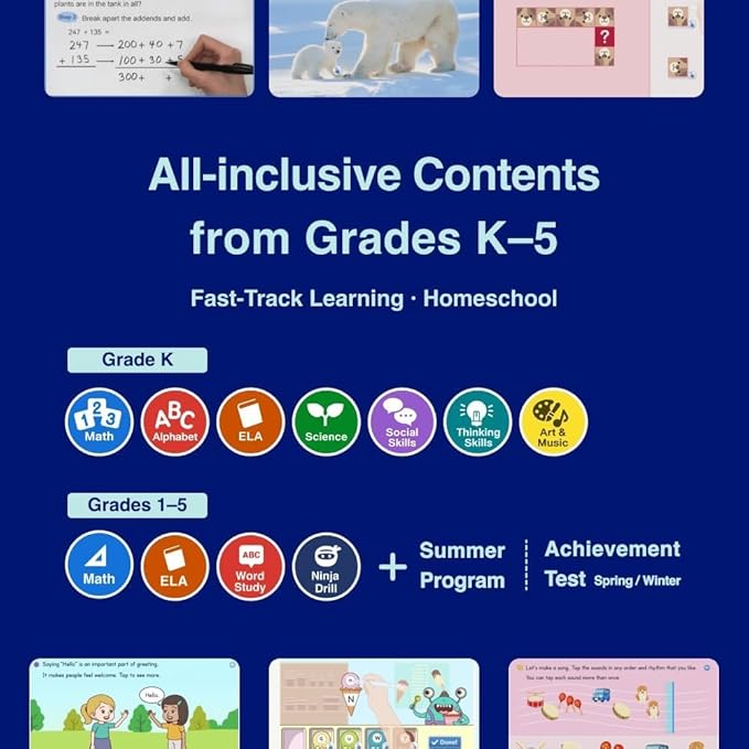 Dedicated Learning Tablet | Personalized Independent Study, 12-Month Subscription Included, Access All K–5 Lessons Math & ELA | No Browser, Games or Ads | 10.1” Display, Pen & Cover(Pink)