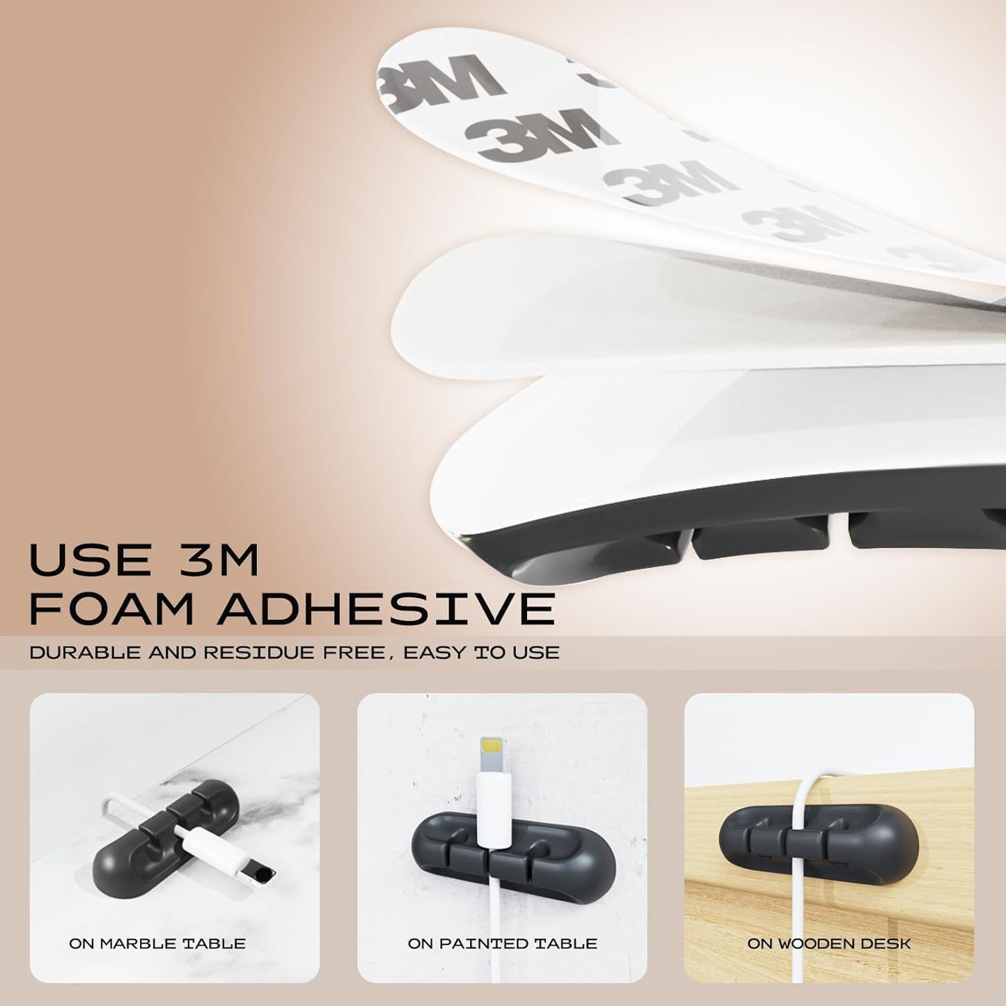 USB Cable Organizer Clips Cord Holder,12 Packs (3-Slots) Black Self Adhesive Desk Cord Cable Management