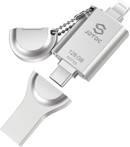iPhone-Flash-Drive Genuine Apple MFi Certified 128GB Photo-Stick-iPhone-Memory 16/15/14 Photo-Storage-Stick External-Storage-Thumb-Drive Apple-Photo-Transfer-Device Phone-Storage-Saver-iPad-USB-Drive