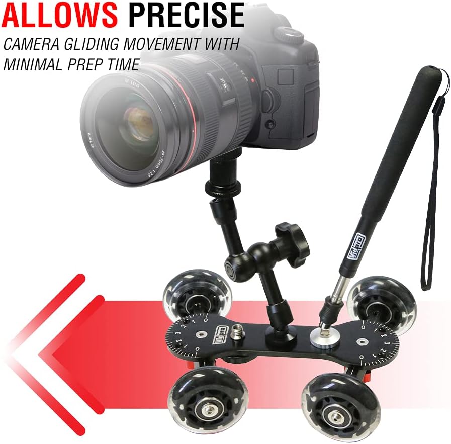 Vidpro SK-22 Professional Skater Dolly - Rolling Slider for DLSR Cameras & Camcorders Ideal for Low-Level Shooting & Panning 25 Lbs Capacity Smooth Rubber Wheels 7 Mounting Points & Extendable Handle